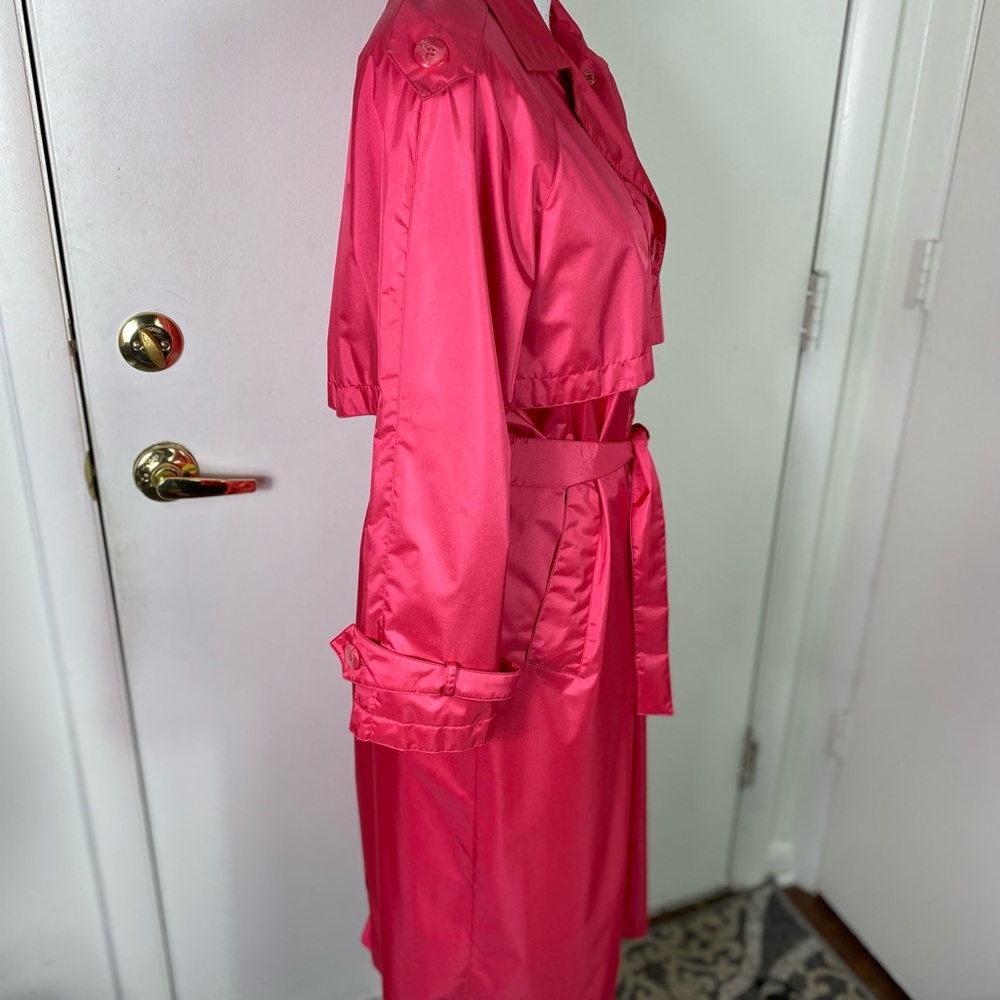 Worthington Essentials women Trench rain Coat Sz 4 petite dark pink pockets NWOT - Picture 2 of 12